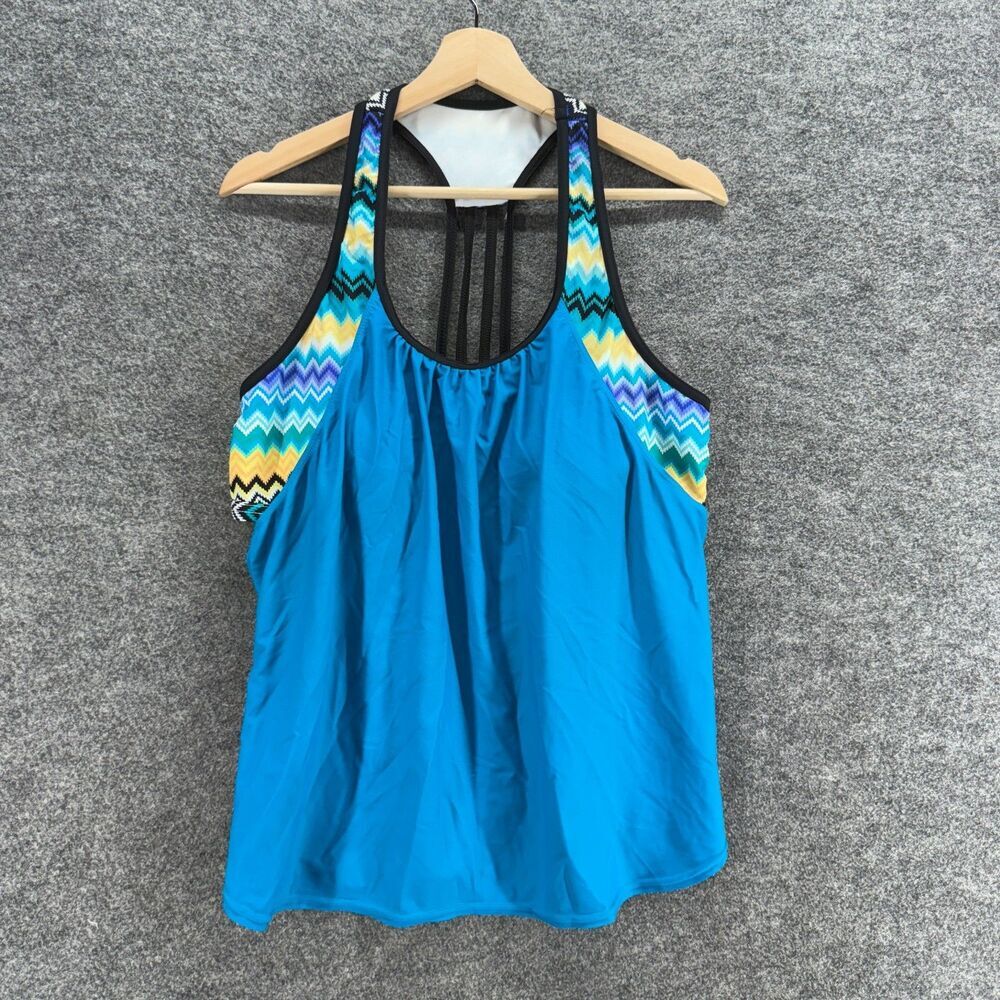 Unbranded Activewear Top Women XL Blue Geometric Sleeveless Wide Straap Lined